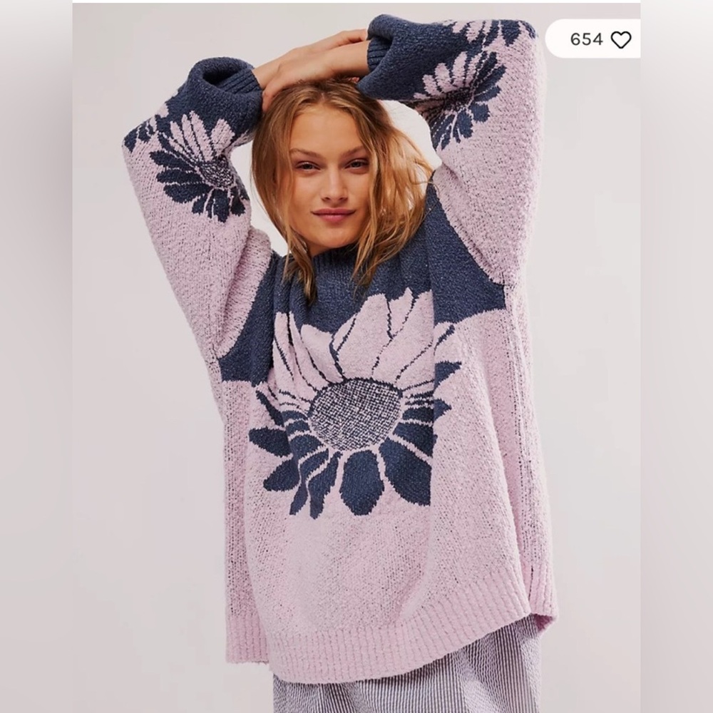 NWOT Free People In Bloom Sweater Slouchy Oversized  Color Blocked Floral XS